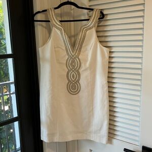 Lilly Pulitzer White Sleeveless Tank with Gold and Silver Embellished V-Neck